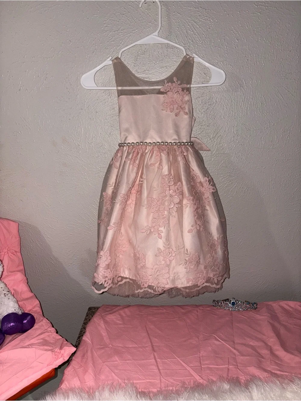 American Princess Pink Lace Overlay Dress with Satin Bow size 6 GIRLS